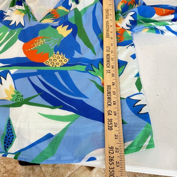 Jude Connally Lilith Printed Blouse Sz M Blue Tropical Floral Beach Cotton $148 - Picture 11 of 12